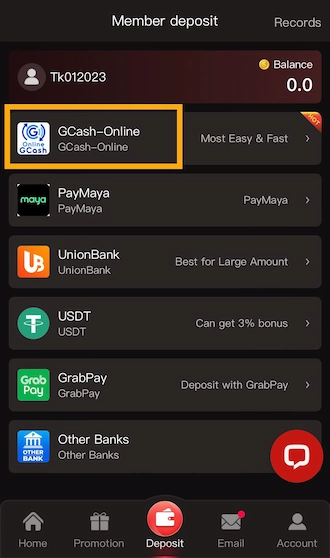 Step 1: Select the GCash Online method.