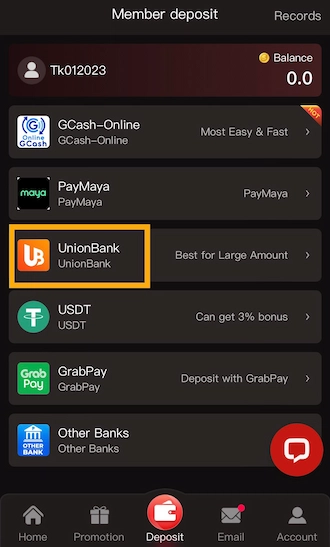 Step 1: Select the UnionBank method.