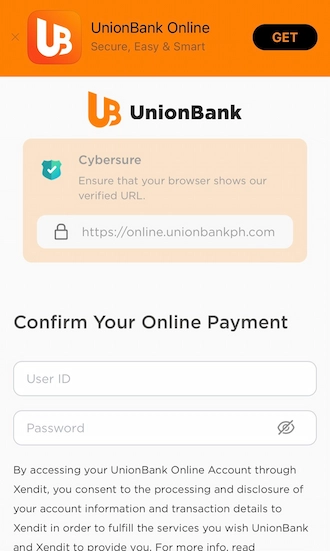 Step 3: Enter your user ID and password to log in to your UnionBank account.
